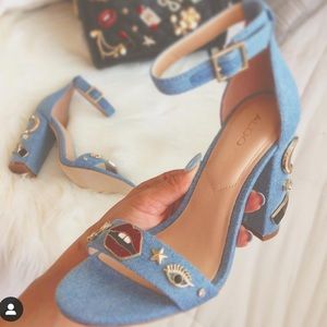 Aldo denim chunky pin heels